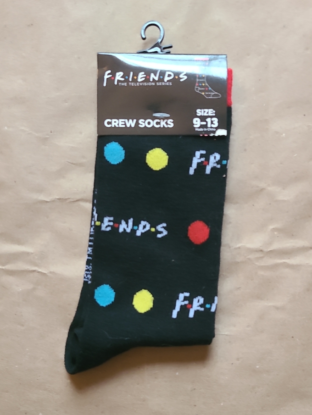 FRIENDS Black Crew Socks with Multicolor Dot Pattern
